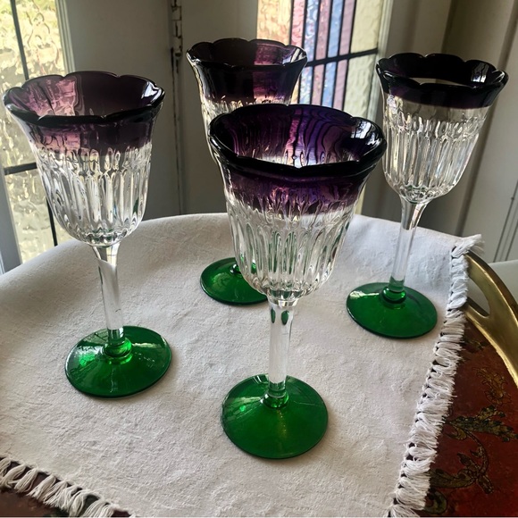 [Anthropologie Glass] “Saintpaulia” Blown Glass Tulip Wine Glasses - Set of 4 - Picture 3 of 14